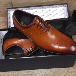 New Mens Carrucci Cognac Leather Wingtip Shoes